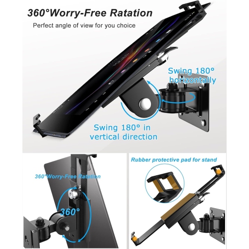 Keuvirya iPad Wall Mount, Security Anti-Theft Tablet Wall Mount Holder with Lock and Keys, 360° Swivel iPad Pro Mount, Compatible with 7-11 Inch