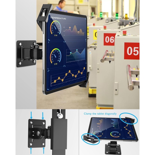 Keuvirya iPad Wall Mount, Security Anti-Theft Tablet Wall Mount Holder with Lock and Keys, 360° Swivel iPad Pro Mount, Compatible with 7-11 Inch