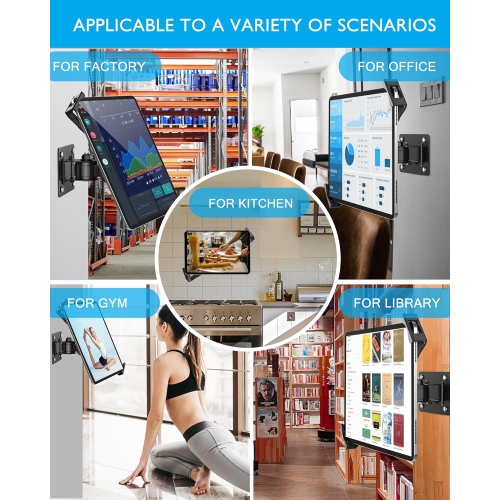 Keuvirya iPad Wall Mount, Security Anti-Theft Tablet Wall Mount Holder with Lock and Keys, 360° Swivel iPad Pro Mount, Compatible with 7-11 Inch