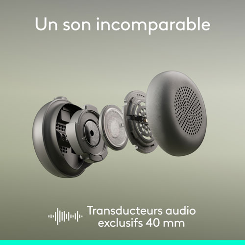 Casque d'écoute Bluetooth à suppression du bruit sans fil Zone 2 ES de Logitech pour PC - Blanc cassé