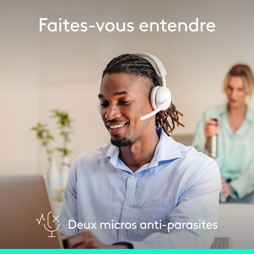 Casque d'écoute Bluetooth à suppression du bruit sans fil Zone 2 ES de Logitech pour PC - Blanc cassé