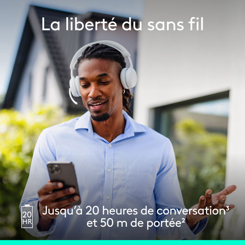 Casque d'écoute Bluetooth à suppression du bruit sans fil Zone 2 ES de Logitech pour PC - Blanc cassé