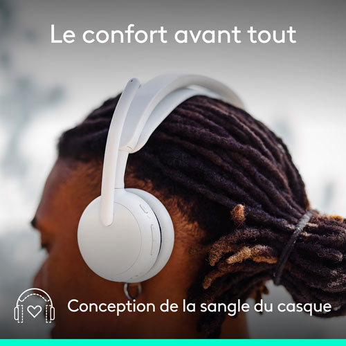 Casque d'écoute Bluetooth à suppression du bruit sans fil Zone 2 ES de Logitech pour PC - Blanc cassé