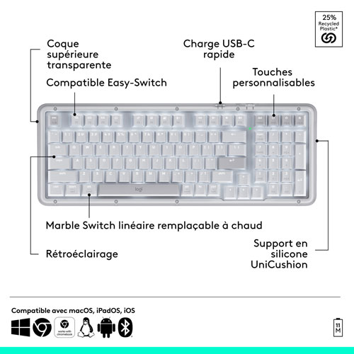 Logitech Alto Keys K98M Bluetooth Backlit Mechanical Full-Size Keyboard - Off-White - English