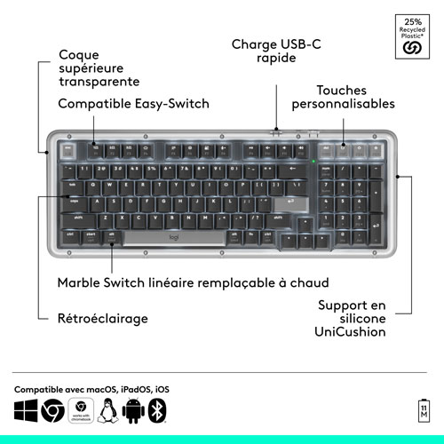 Logitech Alto Keys K98M Bluetooth Backlit Mechanical Full-Size Keyboard - Graphite - English