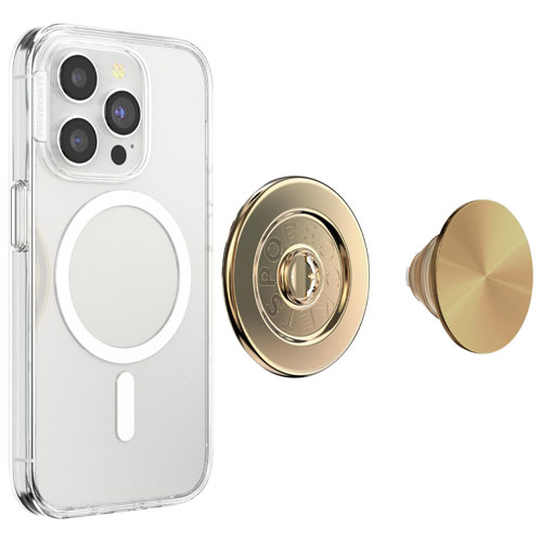 Support universel à prise extensible magnétique avec anneau adaptateur pour cellulaire PopGrip de PopSockets - Aluminium doré radial