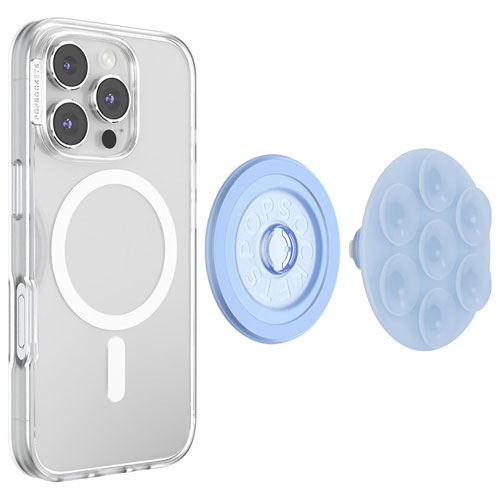 Support universel à prise pour cellulaire avec MagSafe PopGrip Suck-Up de PopSockets - Givre