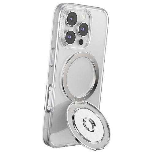 Support universel à prise pour cellulaire avec MagSafe PopGrip Kick-Out de PopSockets - Aluminium argenté radial
