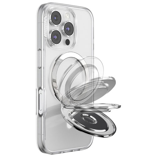 Support universel à prise pour cellulaire avec MagSafe PopGrip Kick-Out de PopSockets - Aluminium argenté radial