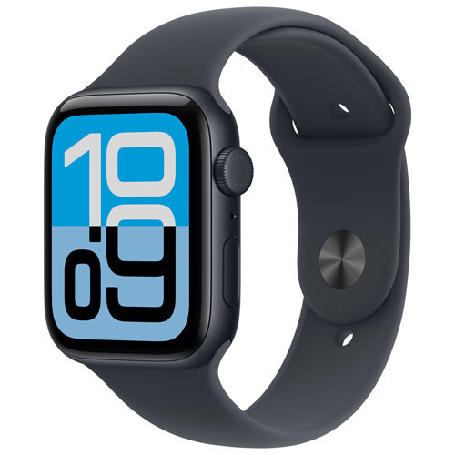 Apple Watch SE 3 (GPS + cellulaire) avec boîtier de mm en aluminium minuit et bracelet sport minuit avec Freedom Mobile - Petit/Moyen