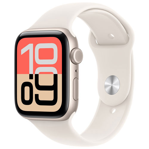 Apple Watch SE 3 (GPS + cellulaire) avec boîtier de 44 mm en aluminium comète et bracelet sport comète avec Freedom Mobile - Moyen/Grand - Paiement Balance mensuel