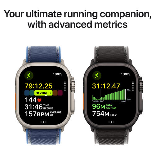 Apple Watch Ultra 3 (GPS + Cellulaire) avec boîtier de 49 mm en titane naturel et bracelet alpin bleu clair avec Rogers - Petit - Financement mensuel