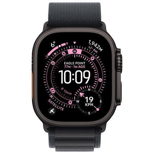 Apple Watch Ultra 3 (GPS + cellulaire) avec boîtier de 49 mm en titane noir et bracelet alpin noir avec Koodo - Petit - Paiement Balance mensuel