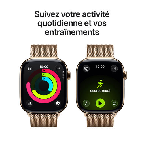 Apple Watch Series 11 (GPS + Cellulaire) avec boîtier de mm en titane or et bracelet milanais or avec Rogers - Moyen/Grand