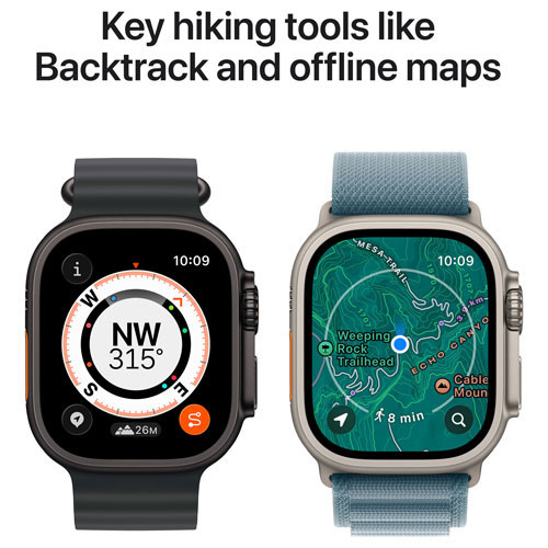 Apple Watch Ultra 3 (GPS + Cellulaire) avec boîtier de 49 mm en titane naturel et bracelet sentier bleu/bleu vif avec Rogers - Petit/Moyen - Financement mensuel