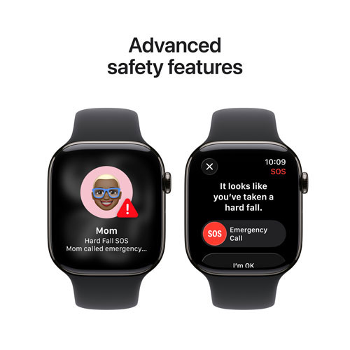 Apple Watch Series 11 avec boîtier de 42 mm en titane ardoise et bracelet sport noir avec Freedom Mobile - Petit/Moyen - Paiement Balance mensuel