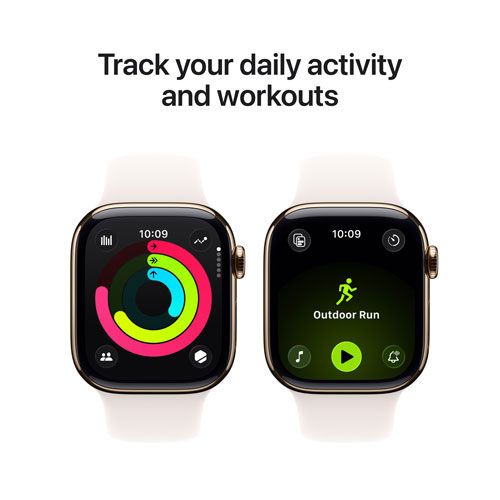 Apple Watch Series 11 (GPS + cellulaire) avec boîtier de mm en titane or et bracelet sport rose tendre avec Freedom Mobile - Moyen/Grand