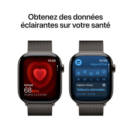 Apple Watch Series 11 (GPS + cellulaire) avec boîtier de 46 mm en titane ardoise et bracelet milanais ardoise avec Koodo - Petit/Moyen - Paiement Balance mensuel