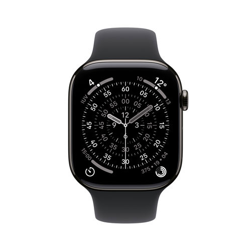 Apple Watch Series 11 avec boîtier de 46 mm en titane ardoise et bracelet sport noir avec Freedom Mobile - Moyen/Grand - Paiement Balance mensuel