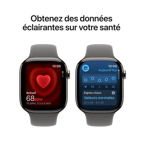 Apple Watch Series 11 avec boîtier de 46 mm en titane naturel et bracelet gris pierre - Petit/Moyen