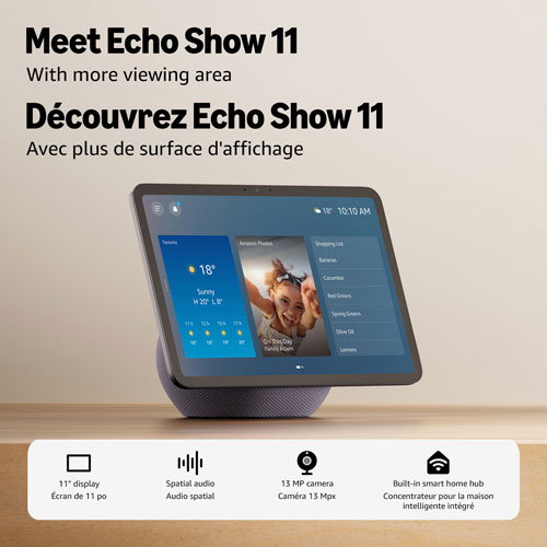 Écran intelligent Echo Show 11 d'Amazon avec son spatial et Alexa+ - Graphite