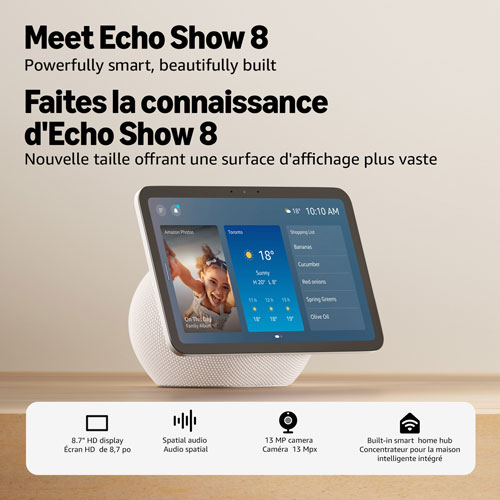 Amazon Echo Show 8 Smart Display with Spatial Audio & Alexa+ - Glacier White