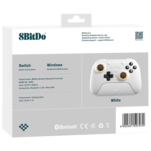 8BitDo Ultimate 3 Bluetooth Controller for Switch/Switch 2/Windows/Android/iOS - White