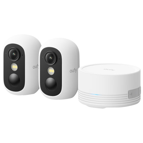 Caméra de surveillance sans fil intérieure/extérieure HD intégrale 1080p avec panneau solaire eufyCam C35 d'Eufy - Paquet de 2