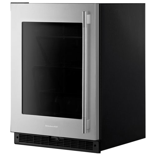Réfrigérateur de bar de 5,2 pi³ sous le comptoir de KitchenAid - Boîtier noir/Portes en acier inoxydable