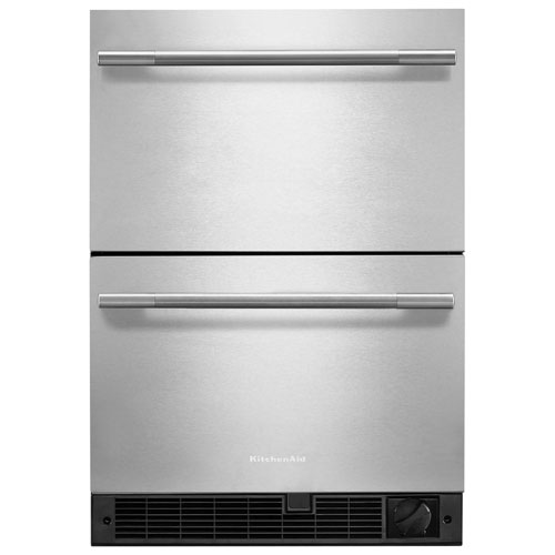 Réfrigérateur de bar encastrable sous le comptoir à deux tiroirs 4,2 pi³ de KitchenAid - Boîtier noir/Portes en acier inoxydable