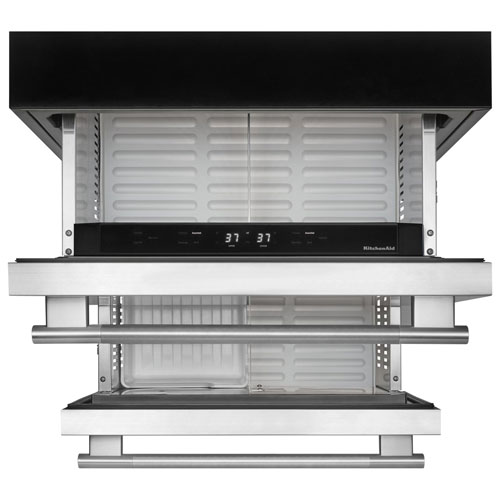 Réfrigérateur de bar encastrable sous le comptoir à deux tiroirs 4,2 pi³ de KitchenAid - Boîtier noir/Portes en acier inoxydable