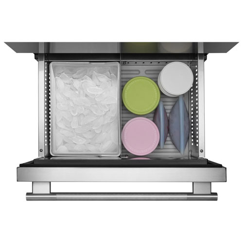 Réfrigérateur de bar encastrable sous le comptoir à deux tiroirs 4,2 pi³ de KitchenAid - Boîtier noir/Portes en acier inoxydable