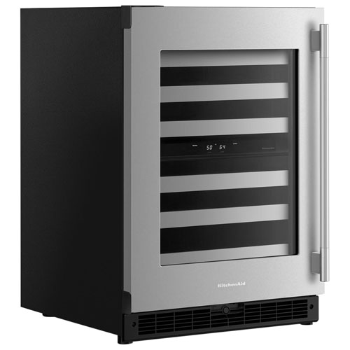 KitchenAid Undercounter 46-Bottle Freestanding Wine Cellar - Black Cabinet/Stainless Doors