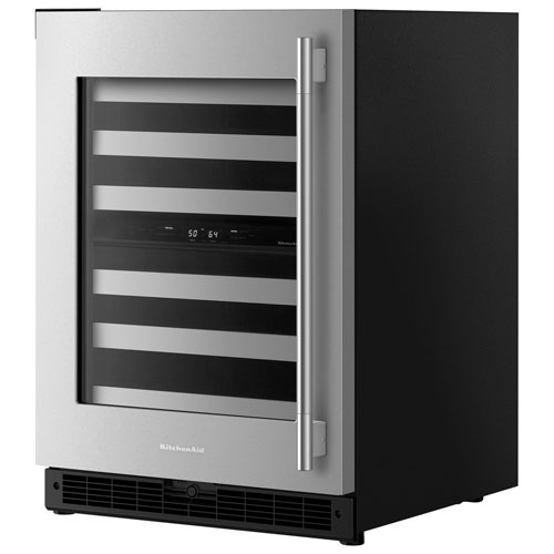 KitchenAid Undercounter 46-Bottle Freestanding Wine Cellar - Black Cabinet/Stainless Doors