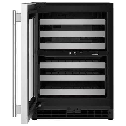 KitchenAid Undercounter 46-Bottle Freestanding Wine Cellar - Black Cabinet/Stainless Doors