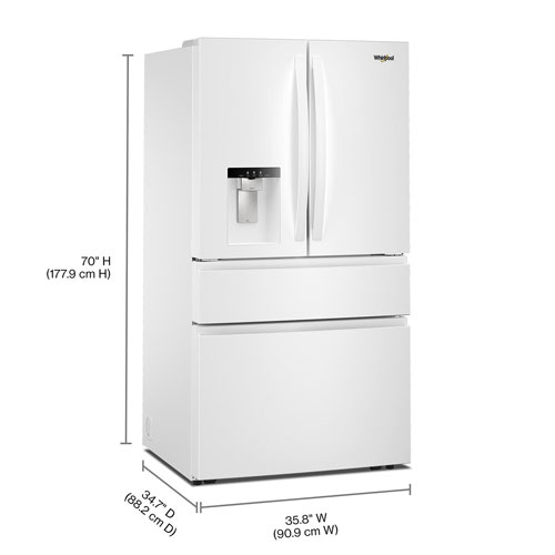 Réfrigérateur à deux portes 28,9 pi³ et 36 po avec distributeur d'eau et de glaçons de Whirlpool - Blanc