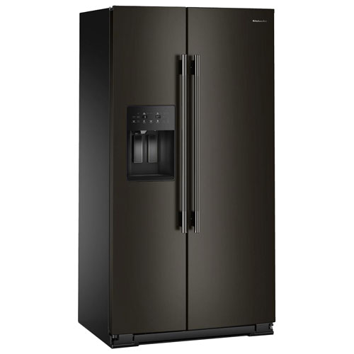 Réfrigérateur à congélateur juxtaposé 20,9 pi³ 36 po avec distributeur d'eau et de glaçons de KitchenAid - Minerai noir