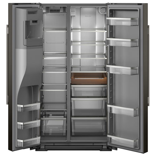 Réfrigérateur à congélateur juxtaposé 20,9 pi³ 36 po avec distributeur d'eau et de glaçons de KitchenAid - Minerai noir