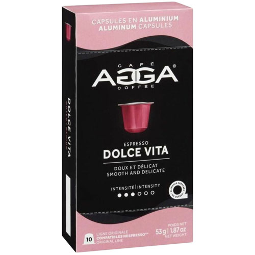Agga Espresso Dolce Vita 1.87oz Medium Light Roast Aluminium Capsules - 10 Counts