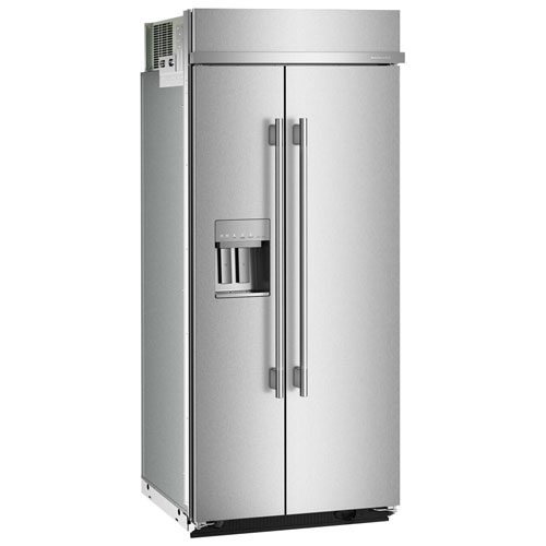 Réfrigérateur à congélateur juxtaposé 20,8 pi³ 36 po avec distributeur d'eau et de glaçons de KitchenAid - Acier inoxydable