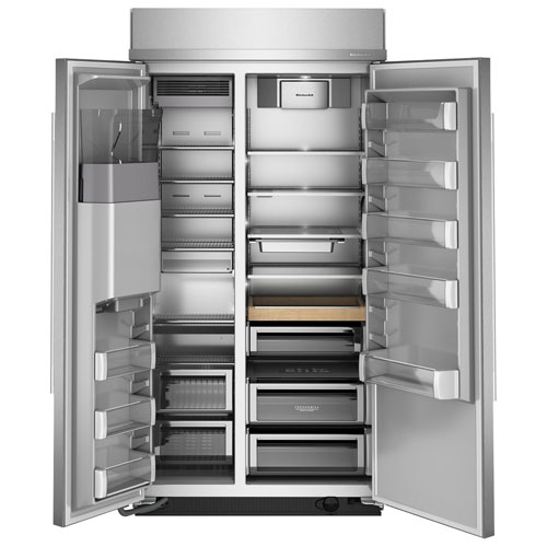 Réfrigérateur à congélateur juxtaposé 25,1 pi³ 46 po avec distributeur d'eau et de glaçons de KitchenAid - Acier inoxydable