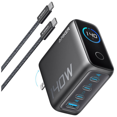 Anker 140W 4-Port USB-C GaN PD Wall Charger with USB-C Cable - Dark Grey