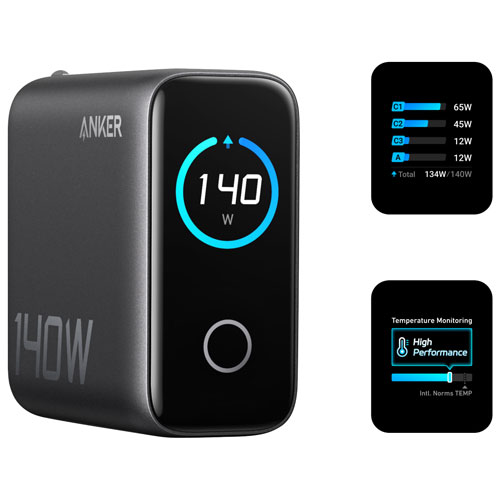 Anker 140W 4-Port USB-C GaN PD Wall Charger with USB-C Cable - Dark Grey