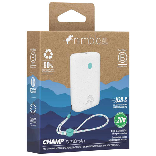 Nimble Champ 10000 mAh Dual USB-C Power Bank - Luna White