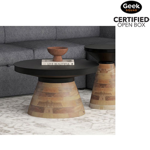 Open Box - Boden Contemporary Round Coffee Table - Black/Walnut