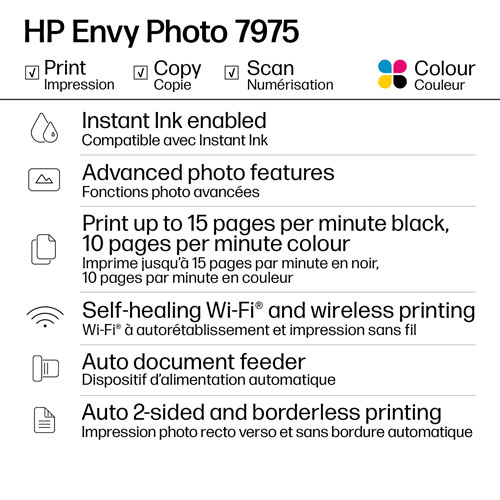 HP Envy Photo 7975 Wireless All-In-One Inkjet Printer - HP Instant Ink 3-Month Free Trial Included*