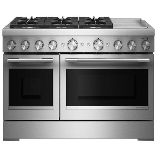 KitchenAid 48" 6.3 Cu Ft True Convection Free-Standing 6-Burner Dual Fuel Range w/ Electric Griddle -Stainless Steel