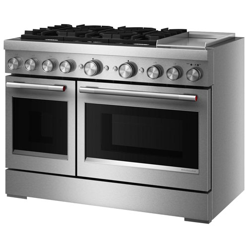 KitchenAid 48" 6.3 Cu Ft True Convection Free-Standing 6-Burner Dual Fuel Range w/ Electric Griddle -Stainless Steel