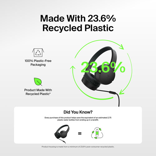 Belkin SoundForm Mini Over-Ear Noise Cancelling Wired Kids Headphones - Black