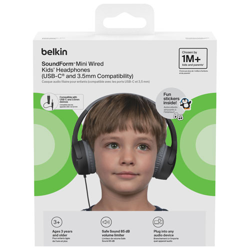 Belkin SoundForm Mini Over-Ear Noise Cancelling Wired Kids Headphones - Black